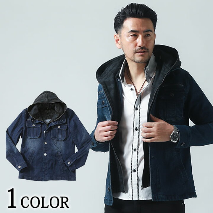 楽天市場 デニムジャケット メンズ ジャケット アウター 長袖 フード レイヤード ストレッチ 春 秋 服 30代 40代 50代 Menz Style メンズスタイル