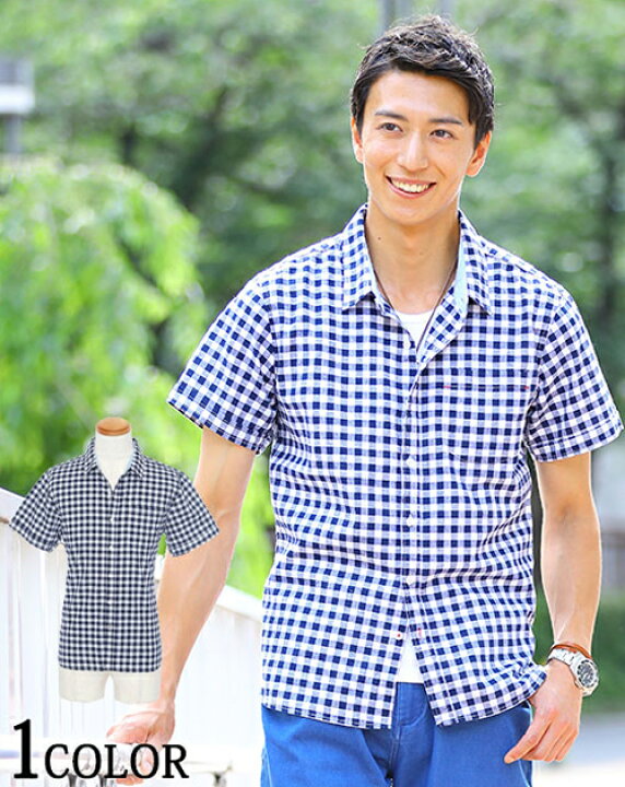 楽天市場 シャツ 半袖 半袖シャツ 麻混 ギンガムチェック Menz Style メンズスタイル