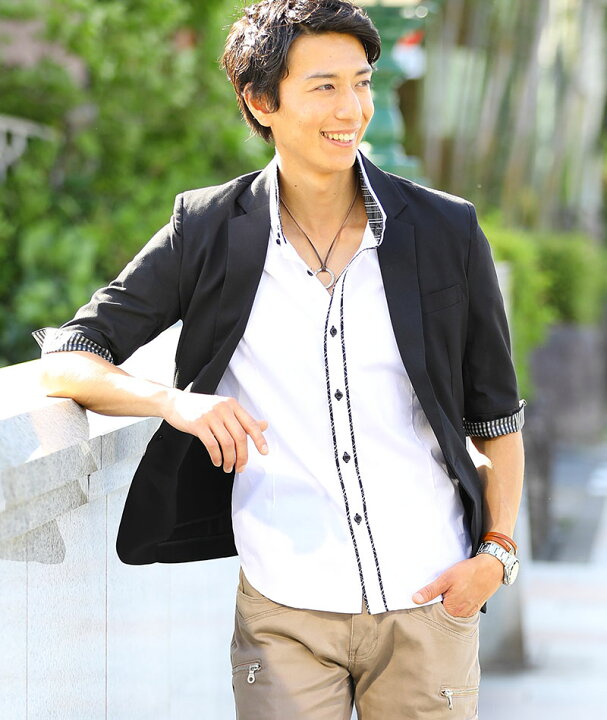 楽天市場 テーラードジャケット テーラード ジャケット 5分袖 カジュアル ブラック グレー M L Ll 3l Menz Style メンズスタイル