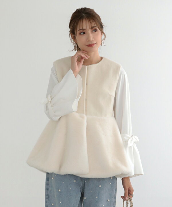 楽天市場】ペプラムファーベスト ファー 裾フレア ジレ ジャケット 