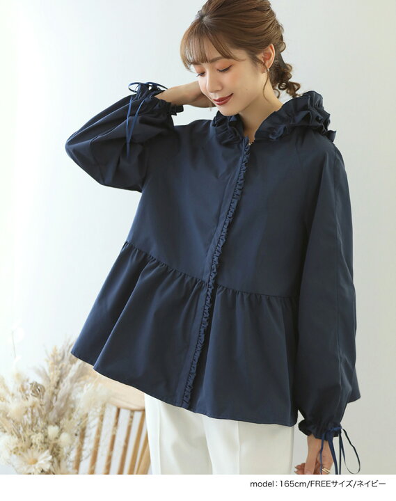 楽天市場】フリルフードペプラムパーカーJKT 裾フレア ペプラム フード 