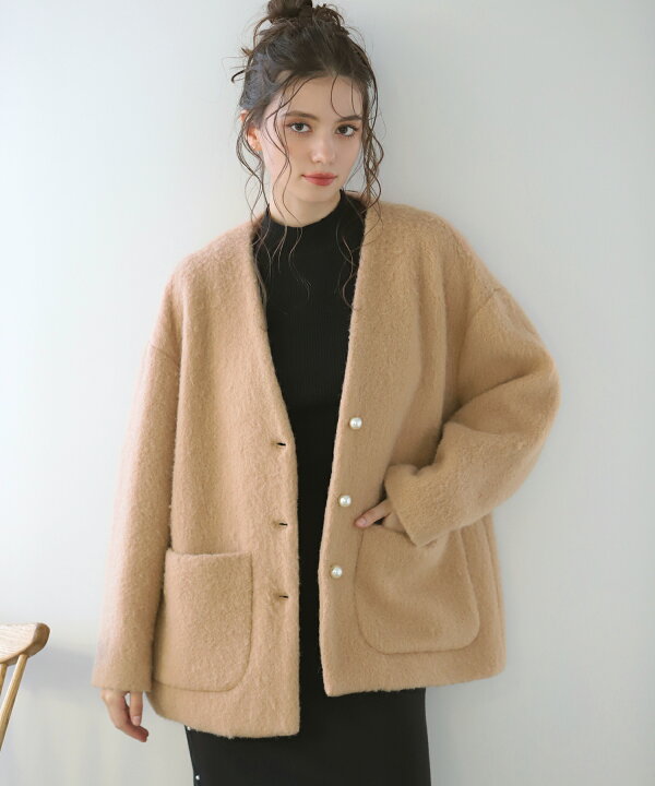 楽天市場】パールボタンノーカラーコート パール ノーカラー コート V  