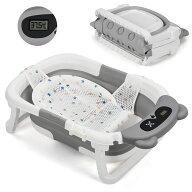 【期間限定P5倍＆13％OFF】ベビーバス 折りたたみ式 新生児用 沐浴バス 湯温計搭載 バスネット付き 3点ス…