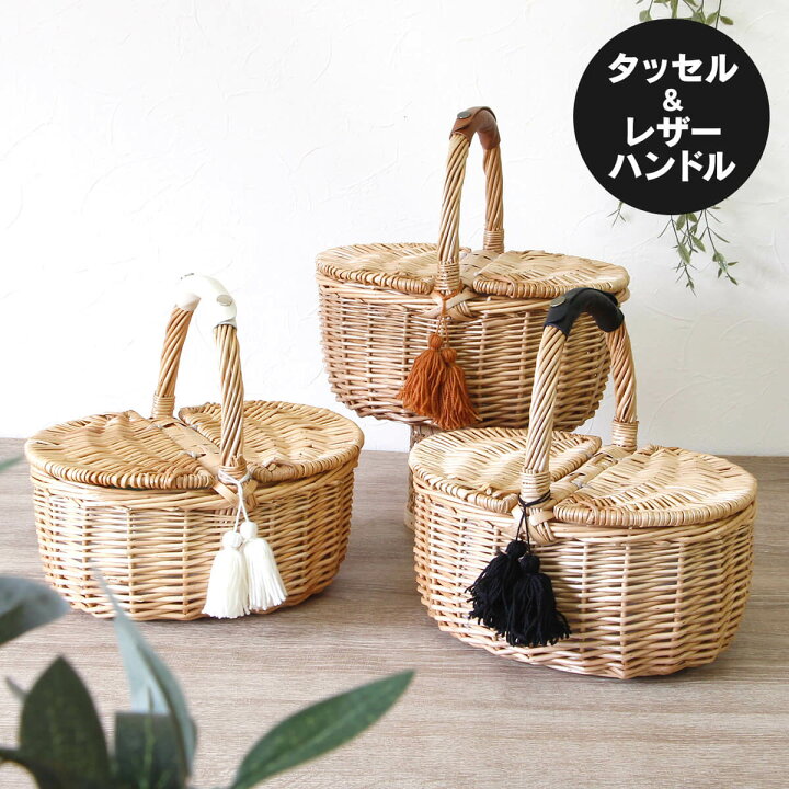 楽天市場】タッセル＆レザーハンドル フタ付きかごバッグ 柳 ウィロー 