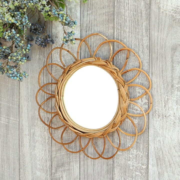 楽天市場】アラログ フラワーミラー S/Creerラタンミラー 鏡 壁掛け  