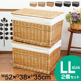 収納かご ふた付き バスケット 収納ボックス LL 2個セット 大容量 おもちゃ箱 ランドリーバスケット 洗濯かご 脱衣かご 蓋付き 籠 ラタン 編みかご 北欧 おしゃれ ペットボトル収納 タオル収納 おむつ収納 内布付き 天然素材 籐 カゴ収納 収納ケース 送料無料