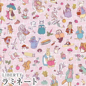 ピーターラビット×リバティファブリックス LIBERTYリバティプリント 国産つや消しラミネート(ビニールコーティング生地)<Hill Top Adventures>(ヒルトップ・アドベンチャー)【ピンク】MATLAMI-DC30