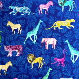 どうぶつ王国 ハーフパナマ生地＜Animal kingdom＞(アニマルキングダム)動物 B&B FABRICS Volkswagen 1030-1311-470