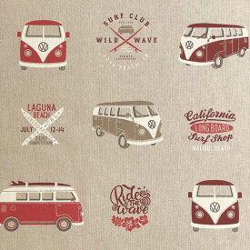 フォルクスワーゲンバス リネンルック生地＜VW California Paradise＞(VW カリフォルニアパラダイス)B&B FABRICS Volkswagen 4630-1014-315