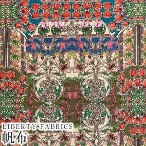LIBERTYリバティプリント 国産11号帆布生地【2024SS】<Flower Fete>(フラワーフェテ)【カーキ×レッド】363J6807-BC
