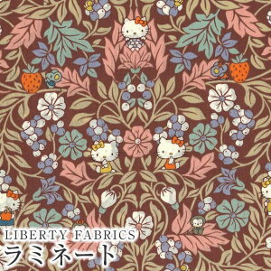 ハローキティ×リバティファブリックス LIBERTY つや消しラミネート(ビニールコーティング生地)<Orchard Friends>(オーチャードフレンズ)【ワインレッド】MATLAMI-DC33494-J24B