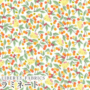ハローキティ×リバティファブリックス LIBERTY つや消しラミネート(ビニールコーティング生地)<Cherries and Bows>(チェリーズアンドボウズ)【オレンジ】MATLAMI-DC33495-J24D