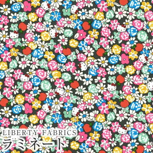 ハローキティ×リバティファブリックス LIBERTY つや消しラミネート(ビニールコーティング生地)<Apple Picking>(アップルピッキング)【グレー地】MATLAMI-DC33497-J24B
