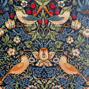 moda fabrics(モダ・ファブリックス)William Morris ウィリアムモリス シーチングラミネート生地<Strawberry Thief>(ストロベリースィーフ)いちご泥棒<MULTIC BLUE(マルチックブルー)>LAMI-8176-44