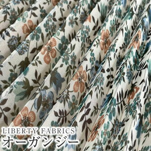 【約150cm巾×1mカット(プリーツ加工済)】LIBERTYリバティプリント 国産リサイクルポリエステルオーガンジー生地<Edenham>(エデナム)【グリーン】1m-3637071-EIE-P
