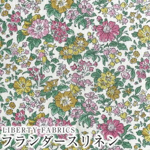 LIBERTYリバティプリント 国産フランダースリネン生地<Clare Rich>(クレアリッチ)【オフホワイト地/ピンクイエロー】3633103-J23IL