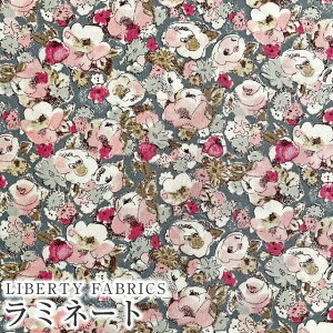 LIBERTYリバティプリント 国産つや消しラミネート(ビニールコーティング生地)【エターナル】<Leila>(レイラ)【グレー地×ピンク】MATLAMI3633256YE