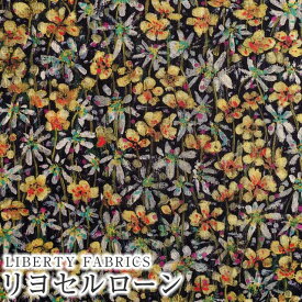 LIBERTYリバティプリント 国産リヨセルローン生地(エターナル)＜Eleonora＞(エレオノラ)【ブラック地×イエロー】3634281BS