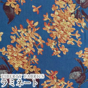 LIBERTYリバティプリント 国産つや消しラミネート(ビニールコーティング生地)【エターナル】<Archive Lilac>(アーカイブライラック)【ブルー地×オレンジ】MATLAMI3635189SE
