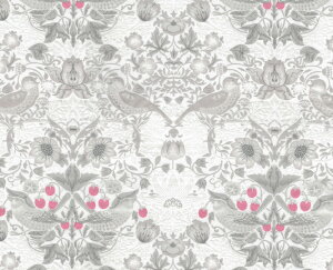 moda fabrics(モダ・ファブリックス)William Morris ウィリアムモリス オパール生地<Strawberry Thief>(ストロベリースィーフ)いちご泥棒<POWDER BEIGE(パウダーベージュ)>8076-15