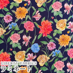LIBERTY FABRICS リバティプリント 国産つや消しラミネート(ビニールコーティング生地)<Gouache Garden>(グワッシュ・ガーデン)【ダークネイビー地】MATLAMI363J6417WE
