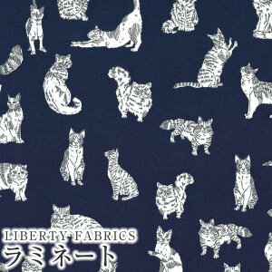 LIBERTY FABRICS リバティプリント 国産つや消しラミネート(ビニールコーティング生地)<Meow>(ミャオウ)【ネイビー】MATLAMI-DC32576VE