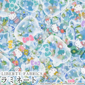 ハローキティ×リバティファブリックス LIBERTY つや消しラミネート(ビニールコーティング生地)<Bubble Dreams>(バブル・ドリームス)【サックス】MATLAMI-DC34429-J24A