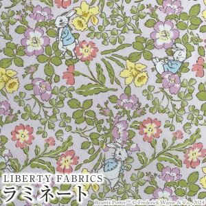 ピーターラビット(TM)×リバティファブリックス 国産つや消しラミネート(ビニールコーティング生地)<Walker Rabbits>(ウォーカー・ラビッツ)【ペールピンク地】MATLAMI-DC30741-J24A