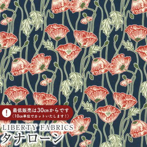 LIBERTY FABRICS リバティプリント イタリア製タナローン生地<Erito Poppy>(エリト・ポピー)【レッド花×ネイビー地】《2025AW Decades in Bloom》363J75902-25DU