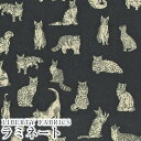 LIBERTY FABRICS リバティプリント 国産つや消しラミネート(ビニールコーティング生地)＜Meow＞(ミャオウ)【すみ黒×ベージュねこ】MATLAMI-DC32576-D《2023AW LIBERTY ANIMALS》