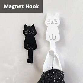 ねこ フック マグネットフック ホワイト ブラック Decole（デコレ）ネコデコキッチン キッチン雑貨 デコレ 猫型 台所 かわいい グッズ 【ネコ 猫グッズ プレゼント 女性 男性 おしゃれ 雑貨 可愛い 大人 モチーフ ギフト】