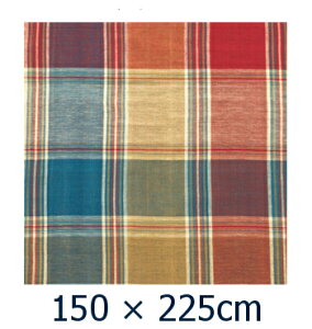 チェック マルチカバ ベージュ レッド 225×150cm フリークロス 長方形 コットン ソファ ソファーカバー エスニック ベッドカバー こたつ インド綿 綿 無地 マルチクロスマルチカバー