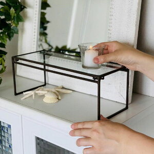 ジョセフアイアン ディスプレイガラススタンド レクトS ワイド アンティークスタイル DTFF2661 ディスプレイラック ラック ガラス製 収納 オープン キャビネット シェルフ 1段 アンティーク ブ