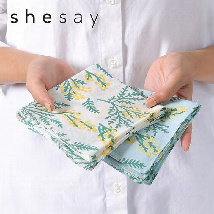 楽天市場】ハンカチ ミモザ フラワー お花 ブルー ホワイト 白 shesay 