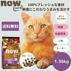 【選べるサンプル3個プレゼント付き】ナウフレッシュ シニアキャット&ウェイトマネジメント1.36kgNOW FRESH 高齢猫 体重管理 ダイエット 正規品 キャットフード ペットフード ドライフード グレインフリー 穀物不使用 食いつく低カロリー 送料無料 シニア