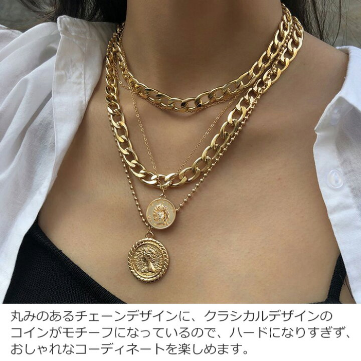 楽天市場】5連チェーン コインネックレス チェーンネックレス コイン 