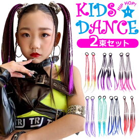 【受取り楽ちんポスト投函】 三つ編み 編み込み エクステ 2本セット カラーエクステ ゴム 簡単 ヘアー エクステ ツインテール 女の子 子供 キッズ ガールズ ウイッグ ダンス ピンク ブルー レッド パープル 長さ40cm つけ毛 派手 メッシュ グラデーション ヒップホップ