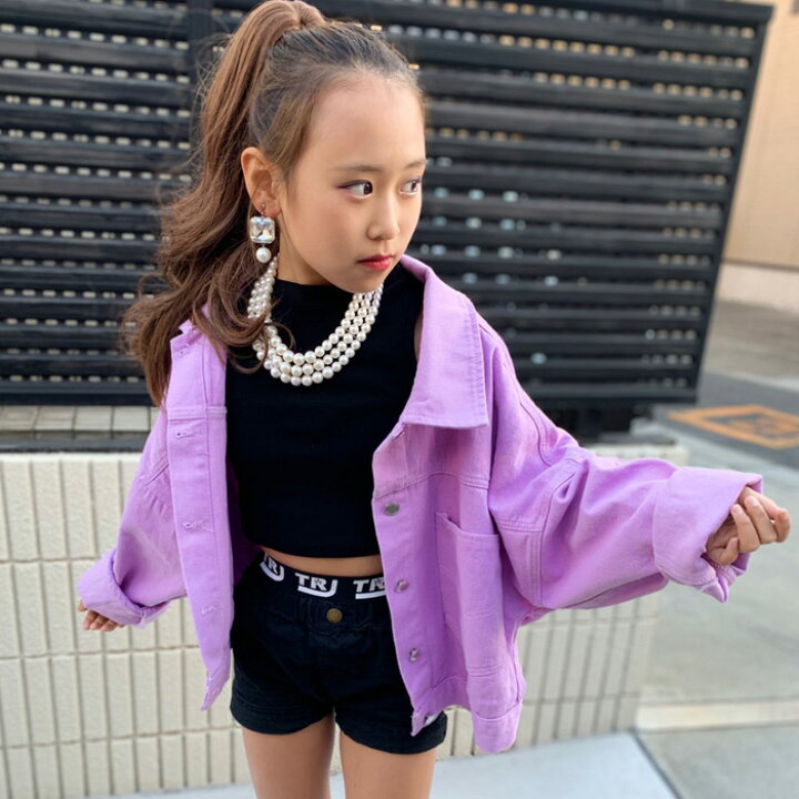 楽天市場 デニムジャケット Gジャン 女の子 男の子 子供服 キッズ 春秋 ドロップショルダー 無地 デニム ジーンズ ラベンダー フリーサイズ ガールズ レディス ダンス衣装 ヒップホップ 発表会 トップス 上着 春物 秋物 子ども こども ジージャン マーキュリーストアー