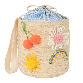 【おしゃれ】麦わらバッグ ポンポンアイコンバッグ Embroidered Icon Bag 可愛い 誕生日プレゼント ギフト 子供 こども 小学生 中学校 大人 女の子 キュート ユニーク 魅力 merimeri メリメリ 輸入雑貨