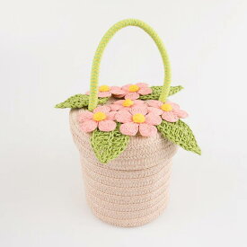 【おしゃれ】麦わらバッグ フラワーポットバスケット バッグ Flower Pot Basket 可愛い 誕生日プレゼント ギフト 子供 こども 小学生 中学校 大人 女の子 キュート ユニーク 魅力 merimeri メリメリ 輸入雑貨