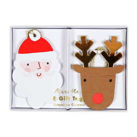 【クリスマス】ギフトタグ Santa & Reindeer Gift Tags サンタ＆トナカイギフトタグ　8入り　ラッピング　包装グッズ　クリスマスギフト　クリスマスプレゼント クリスマスパーティ　イベント　プレゼント用　ギフト xmas ホームパーティ クリスマスグッズ