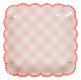 Meri Meri メリメリ ペーパープレート ピンク 約23.5x23.5cm PINK GINGHAM LARGE PLATE 45-3215 12枚入 パーティー紙皿 使い捨て紙皿 紙皿おしゃれ 紙皿かわいい ホームパーティー