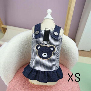 犬の服 ヒッコリー ベア ワンピース リードフック付 犬 犬服 春 夏 デニム カットソー ワンピ トップ タンク ペットウェア ドッグウェア おしゃれ 可愛い リード フック ペット 小型犬 中型犬