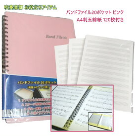 楽譜ファイル 書き込める バンドファイル 20ポケット ピンク A4サイズ五線紙 お得な120枚セット 5線 五線譜 教室 レッスン クラブ 部活 定番 学校で一番使われている ソルフェージュ 作曲