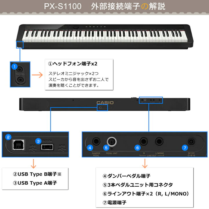楽天市場】カシオ PX-S1100 WE ホワイト 「テーブル型スタンド＋高低 