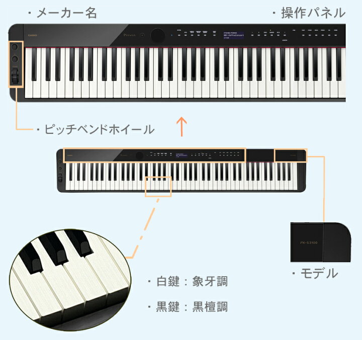 楽天市場】カシオ 電子ピアノ 88鍵盤 ブラック PX-S3100 CASIO 多機能 