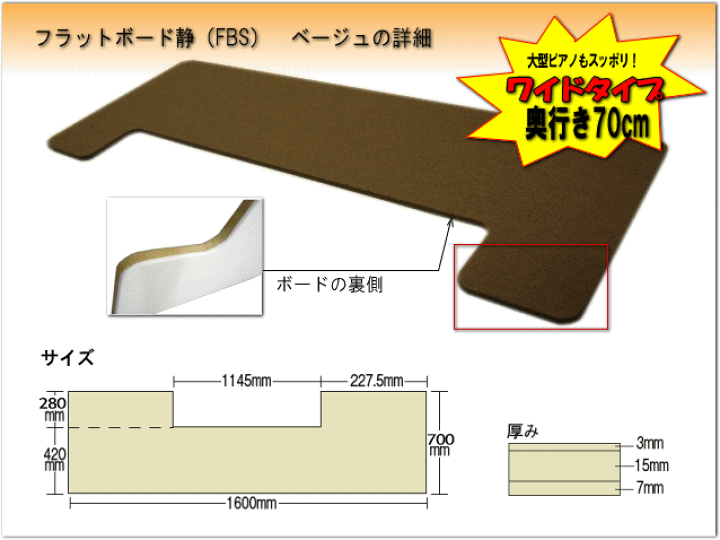 たかワイド70cmピアノ用床補強ボード吉澤フラットブラウンアンダーパネル 楽天市場】【its】フラットボード（奥行70cm）160×70cm（Lサイズ×3