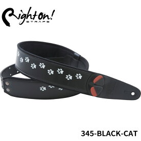 Right On! STRAPS BLACK CAT ギターストラップ ブラックキャット 猫柄 猫の足跡 肉球 シンプル かわいい おしゃれ【合皮 マイクロファイバー 高密度テラックス】