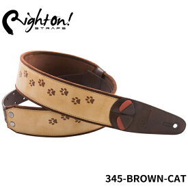 Right On! STRAPS BROWN CAT ギターストラップ ブラウンキャットトンキニーズ種 猫柄 猫の足跡 シンプル おしゃれ【合皮 マイクロファイバー 高密度テラックス】