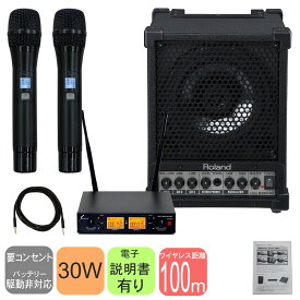 ワイヤレスマイク2本セット　出力30W　簡易PAセット　(SOUNDPURE業務用ワイヤレスマイク)　Roland CM-30